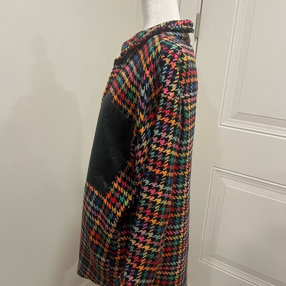 Multicolor Houndstooth Shacket With Black Pleathe… - image 3